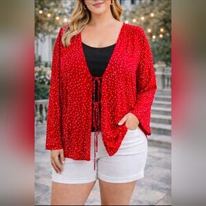 L.N.V. Red Polka Dot Women's Tie Front Top